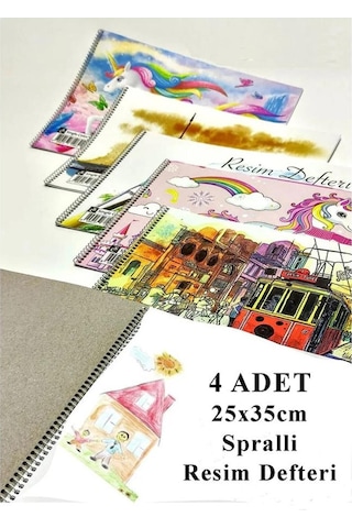 25x35 Cm Spiralli Resim Defteri 4 Adet 15 Yaprak Spiralli Orta Boy Resim Defteri Karton Kapak 110 Gr
