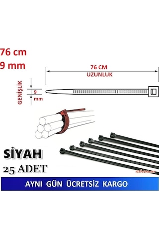 25 Adet Pemsan 76Cm X 9Mm Plastik Cırt Kelepçe Kablo Bağı N11.1008
