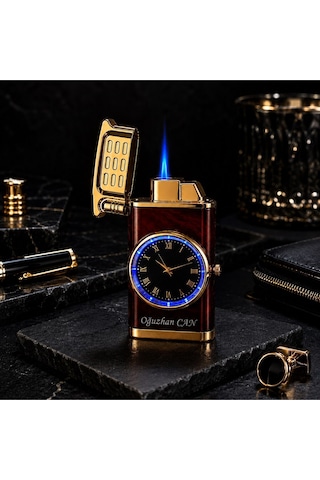 İsime Kişiye Özel Premium Saat Tasarım Metal Çakmak Özel Prestij Hediye Dolu Gönderim Kw
