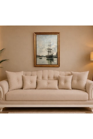 Yelkenli Gemi Tablosu Vintage Gold Çerçeveli 60x80 Cm