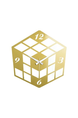 Küp Model Metal Lazer Kesim Akar Sessiz Mekanizmalı Duvar Saati 40 40 Cm -m029 Gold