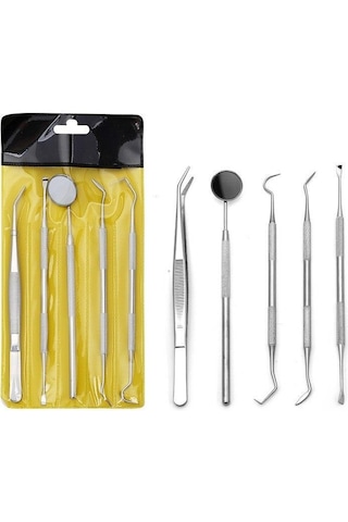 Valkyrie 5 Parça Paslanmaz Çelik Diş Temizleme Ağız Bakımı 5 Li Set Ayna Orak Skaler Spatula Cımbız Seti