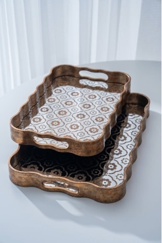 Acar Lior Poliüretan Lüx 2 Li Aynalı Tepsi 45 Cm X 39 Cm Çok Renkli