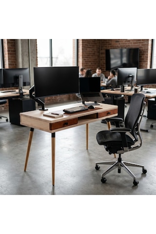 Mobenta Modest Desk: Masif Çalışma & Laptop Masası 2 Çekmece 1 Bölme - 120x60 Bz-bk Krem-bakır