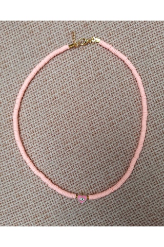 Pembe Kalp Boncuk Fimo Kolye Renkli Kadın Kolye PYTKFIMOKLYE0126 Gümüş