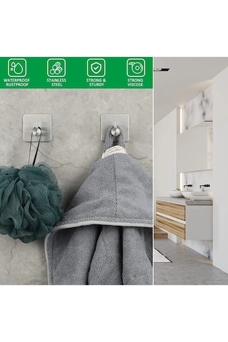 4 Adet Paslanmaz Çelik Banyo Askısı / Bornoz Askısı / Havlu Askıs Gümüş