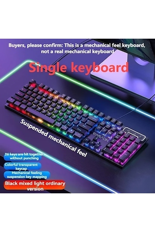 Techbloom Yeni Gx30z Kablolu Klavye Mekanik Hissi Klasik Stil Black Wired Classic Rainbow Light Single Keyboard Oyuncu Ofis Bilgisayar Seti Diğer