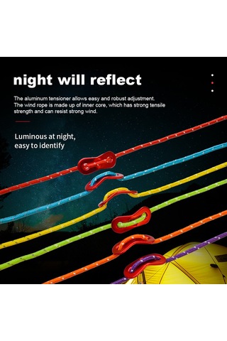 Skycity 8 Adet 4mm Kalın Poliester Aydınlatıcı Kamp Çadır Kordonu - Turuncu Renginde İp Kilitleriyle 4 Metre Uzunlukta Turuncu