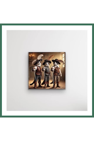 En-cag Üç Silahşör Kedi Kanvas Tablo 90x90cm Bss Çok Renkli