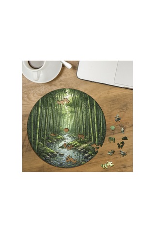 Bambu Ormanı Tasarımlı Özel Kesim Yuvarlak 272 Parça Ahşap Puzzle Mpda799