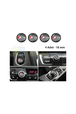 Audi S Line Karbon Logo Joystick Klima Teyp Damla Silikon Sticker 18 X 18 MM-4 Adet