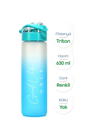 Su Matarası Tritan Geniş Ağız Su Şişesi Gradient Type Spor Matarası Suluğu Bpasız 630ml Turkuaz 0111