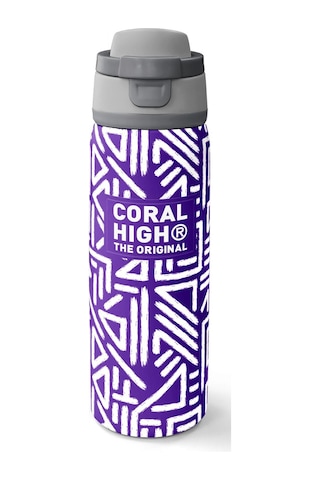 Coral High 800 Ml Kız Çocuk Mor Beyaz Geometrik Şekiller Pipetli Ve Direkt İçim Çelik Termos/matara - 38543 Mor - Beyaz