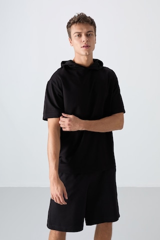 Tommy Life Siyah Pamuklu Kalın Yumuşak Dokulu Oversize Fit Basic Erkek T-shirt - 88352 Siyah