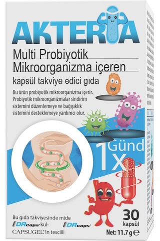 Akteria 23 Farklı Probiyotik Mikroorganizma İçeren Takviye Edici Gıda 30 Enterik Kapsül