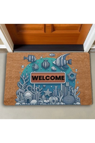 Valerine Life Melek Balıkları Ve Deniz Bitkileri Welcome Kapı Önü Paspası 45x70cm