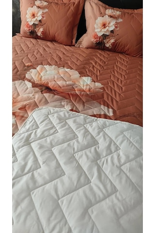 Garden Çift Kişilik Kapitoneli Battal Boy Pike Yatak Örtüsü 240 260 3 Parçalı Turuncu
