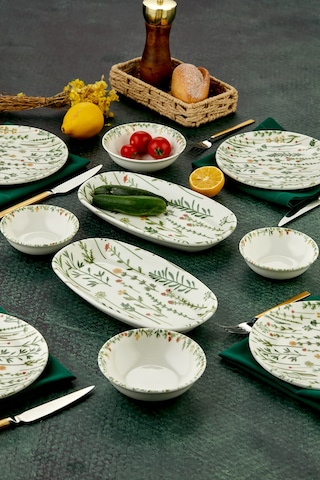 Cooker 10 Parça 4 Kişilik Mimoza Kahvaltı Takımı - Lüx Kahvaltılık Sunum Seti Tabağı Yeşil