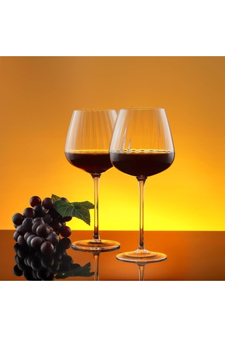 Elle Üflemeli Kristal Kırmızı Ve Beyaz Şarap Kadehleri, Şeffaf Nervürlü Kadehler, Modern Uzun Saplı Züccaciye Çok Renkli