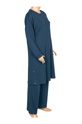 Hesna Kadın Benan Fitili Düğmeli Spor Petrol Tunik Pantolon Takım Petrol