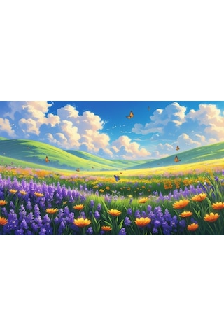 Kelebekler Yabani Çiçekler İçinde Bahar Havası 08 Çerçevesiz 50x30 Cm Pvc Tablo
