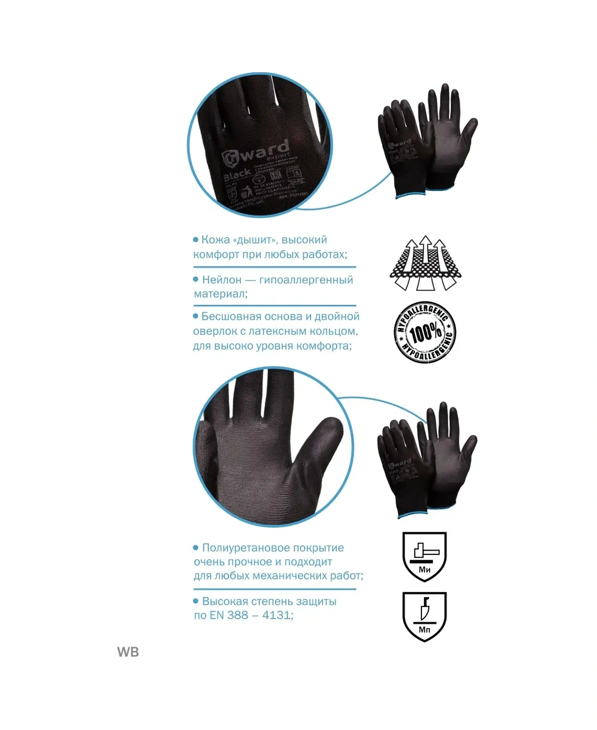 Gward Siyah Naylon İş Eldivenleri 5 Çift 90652995