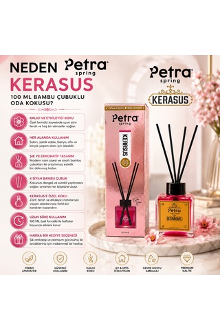 Kerasus 100 Ml Bambu Çubuklu Oda Kokusu Oda Kokusu, Reed Diffuser, Ev Ve Ofis İçin , Room Air Freshener For Living Room Premium Ortam Kokusu Ev , Ofis ,