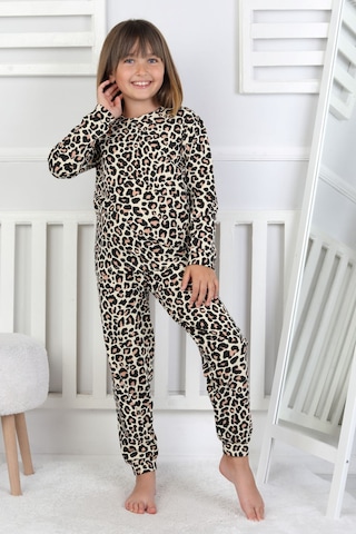 Minik Uyku Avcısı - Vahşi Rahatlık Serisi Leopar Desenli Kız Çocuk Pijama Takımı Sarı