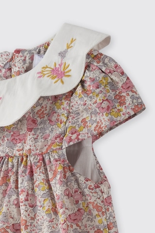 Made With Liberty Fabric Liberty Kumaş Yakası Nakışlı Yenidoğan Elbise Pembe