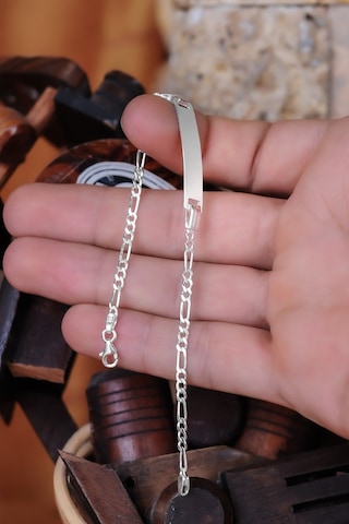 Encili Silver 925 Ayar Gümüş Figaro Zincirli Plaka Bileklik