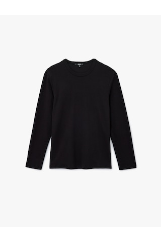 Koton Pamuklu Bisiklet Yaka Basic Slim Fit Uzun Kollu Tişört Siyah 6wam10109hk Siyah