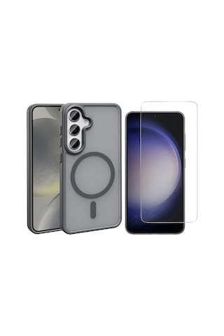 Vendas Galaxy Uyumlu S25 Fe Kılıf M-safe Şarj Özellikli Mat Arka Yüzey Zore Sio Kapak + Nano Ekran Koruyucu Gri