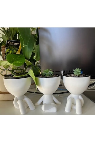 Insansı Saksı 4'lü Set - Beyaz - Çiçeksiz - 7cm