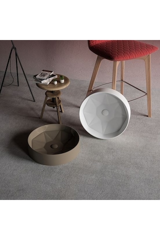 Lucco Diamante 42 CM Tezgah Üstü Yuvarlak Lavabo Beyaz