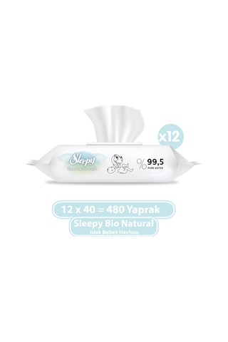 Sleepy Bio Natural Yenidoğan Islak Bebek Bakım Havlusu 12 x 40'lı 480 Yaprak