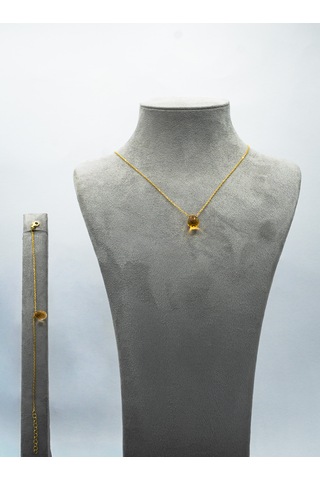 Doğan Diamond 925 Ayar Gümüş Altın Kaplama Doğal Sitrin Taşı Damla Set Kolye Ve Bileklik Bolluk Ve Bereket li Minimalist Tasarım Altın