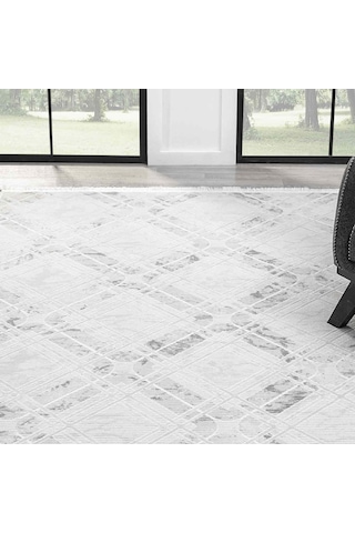 Beyaz Gri Baklava Geometrik Modern Halı - Ng5117gv