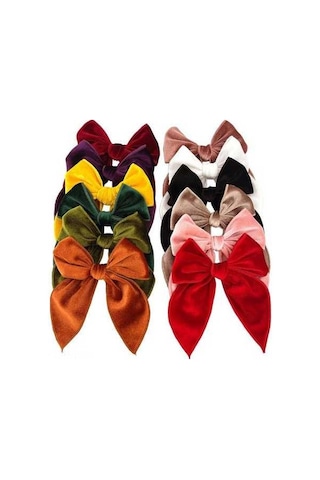 Fastbuy 12 Renkli Bowknotlu Saç Klipsi - Pamuklu Kadife Kumaş, Kız Çocukları İçin