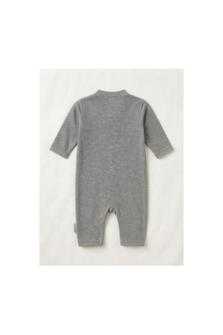 Gülerçocuk Unisex Bebek Kendinden Desenli Soft Dokulu Uzun Kollu Çıtçıtlı Tulum Gri Gri