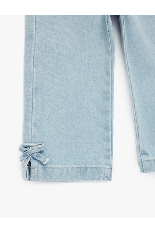 Koton Pamuklu Cep Detaylı Fiyonklu Geniş Paça Denim Pantolon - Wide Leg Jeans Lıght Indıgo 6smg40010ad Açık Mavi