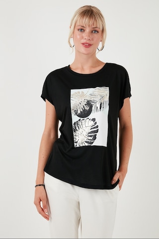 Lela Baskılı Bisiklet Yaka Regular Fit Bayan T Shirt 6671004 Siyah