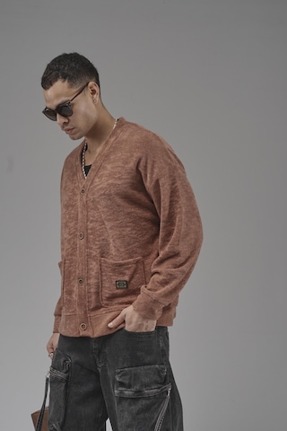 King-Brich Logo Detaylı Oversize Kalıp Erkek Hırka Kahverengi