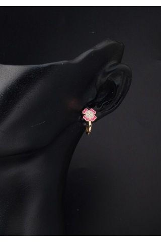 Bilezikci Pembe Yoncalı Çocuk Küpesi 14 Ayar Altın Sarı Altın