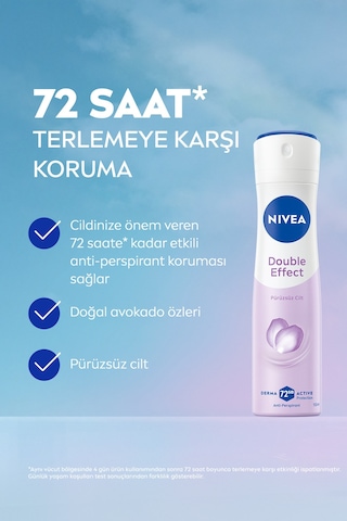 Kadın Sprey Deodorant Double Effect 150ml, 72 Saat Anti-perspirant Ter Koruması,pürüzsüz Koltuk Altı