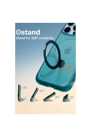Torras Apple iPhone Uyumlu 16 Pro Max O Stand Spin Air Serisi Magsafe Kılıf Turkuaz