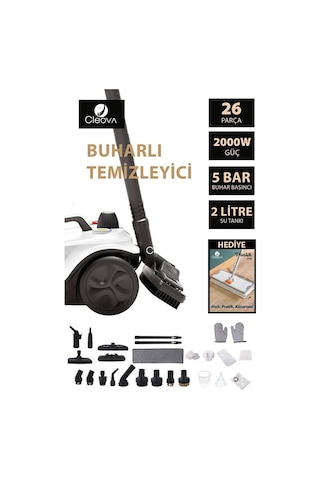Cleova CLV-4041 2000 W Çok Fonksiyonlu 26 Parça Buharlı Temizleyici Paspas - Buharlı Temizlik Makinası