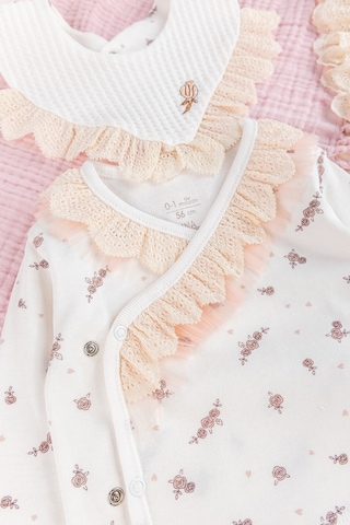 Çiçek Desenli Fistolu 5 Li Kız Bebek Hastane Çıkışı Bebek Takımı Çok Renkli