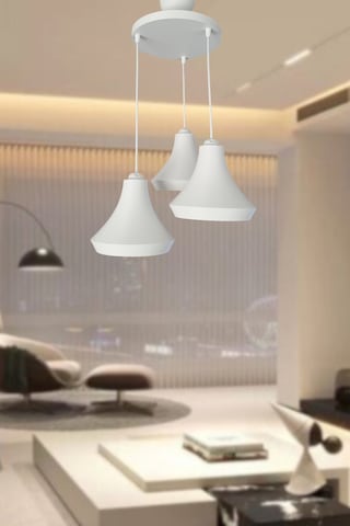 Retro Rustik Model Modern Beton Görünümlü 3'lü Beyaz Sarkıt Avize Cafe Yatak Odası Ofis Salon Mutfak Beyaz
