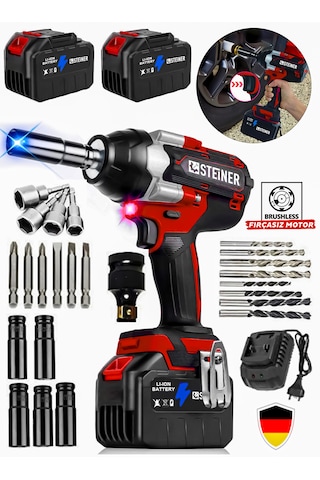 Steiner K 21 V Çelik Şanzuman 1600 Nm Akülü Somun Bijon Sökme Takma Sikma Makinesi Matkap Vidalama Kömürsüz
