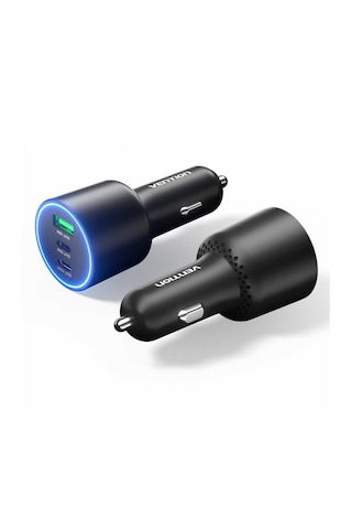 Vention 100w 3 Portlu 2 X Type-c + Usb-a Hızlı Araç Şarj Cihazı - Siyah